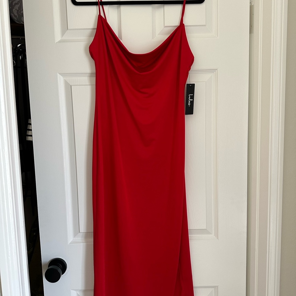 NWT Lulus Shara red cowl neck midi slip dress in M